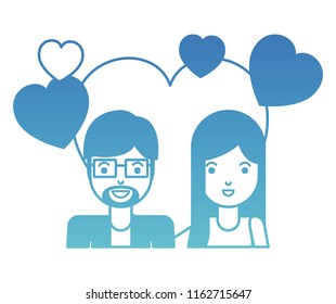 young couple with hearts love characters