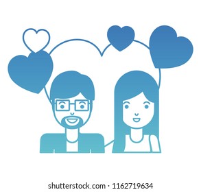 young couple with hearts love characters