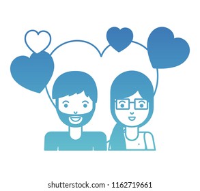 young couple with hearts love characters