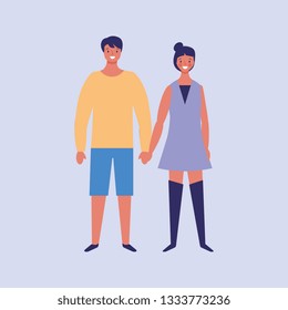 Young couple with held hands cartoon vector digital image illustration