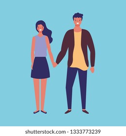 Young couple with held hands cartoon vector digital image illustration