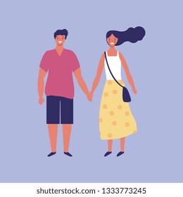Young couple with held hands cartoon vector digital image illustration