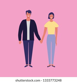 Young couple with held hands cartoon vector digital image illustration
