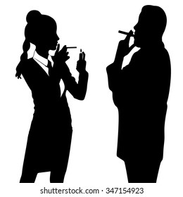 Young Couple Of High Society Smoking Cigar