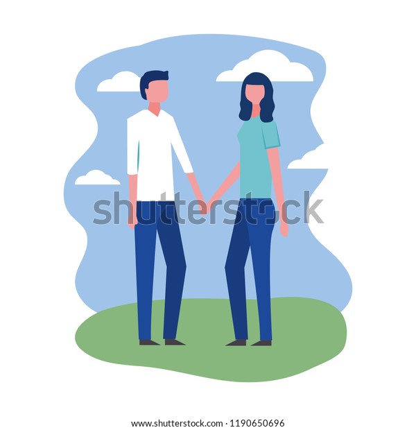 Young Couple Holding Hands Landscape Stock Vector (Royalty Free ...