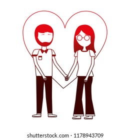 young couple holding hands in the love heart