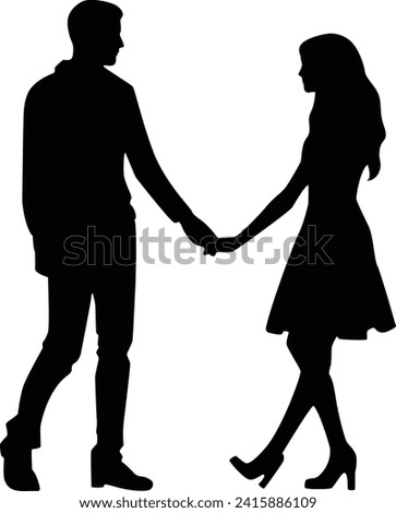 Young couple holding hands silhouette vector for man and woman in love illustration decoration