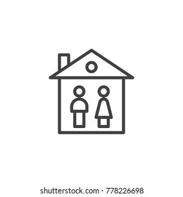 Young couple house line icon, outline vector sign, linear style pictogram isolated on white. Symbol, logo illustration. Editable stroke