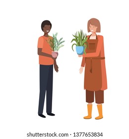 young couple with houseplant avatar character