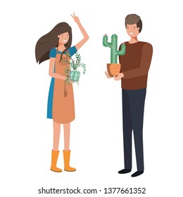 young couple with houseplant avatar character