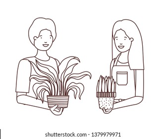 young couple with houseplant avatar character
