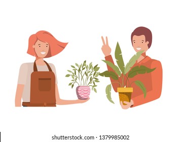 young couple with houseplant avatar character