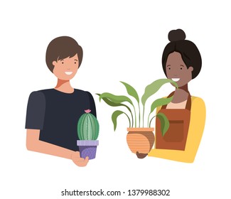 young couple with houseplant avatar character