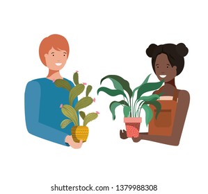 young couple with houseplant avatar character