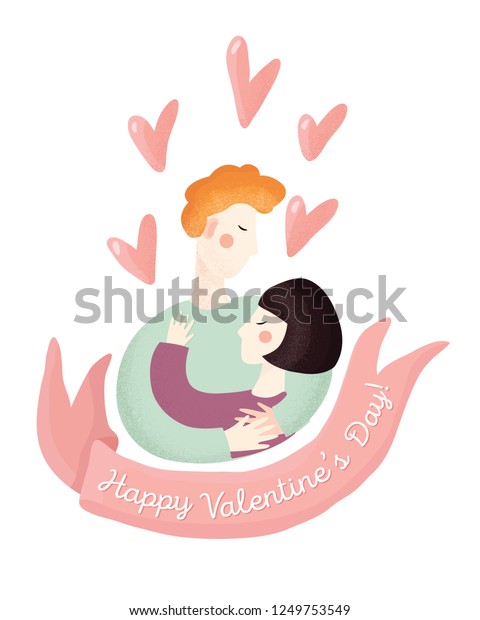 Young Couple Hugging Boy Red Curly Stock Vector Royalty Free