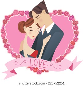 young couple hugging inside a heart shape