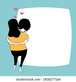 young couple hugging and white board background
