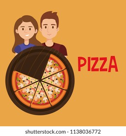 young couple with italian pizza