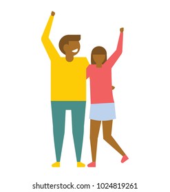 Young couple joyful with excitement, flat vector icon 