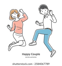 Young couple jumping with joy