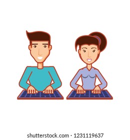 young couple with keyboard device
