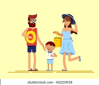 Young couple with kids on vocation. Summer holiday. Happy family. Family having fun on summer vacation. Beautiful family