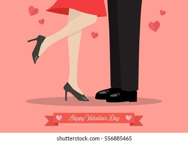 Young couple kissing on valentine's day. Male and female legs during a date