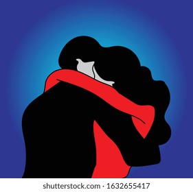 Young Couple Kissing, Vector Illustration