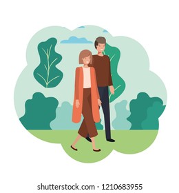young couple with landscape avatar character