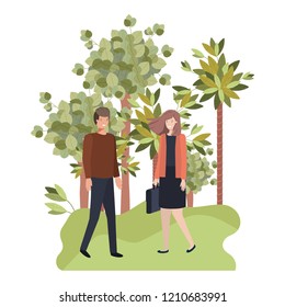 young couple with landscape avatar character
