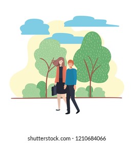 young couple with landscape avatar character