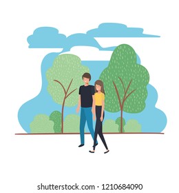 young couple with landscape avatar character