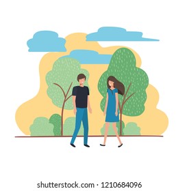 young couple with landscape avatar character