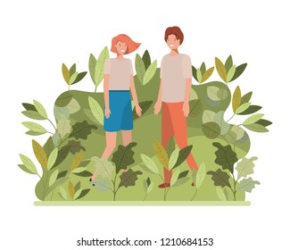 young couple with landscape avatar character