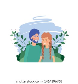 young couple with landscape avatar character