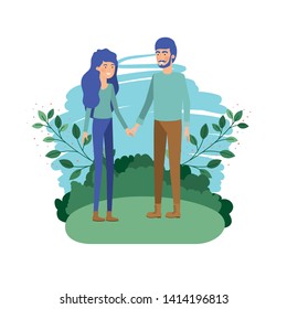 young couple with landscape avatar character