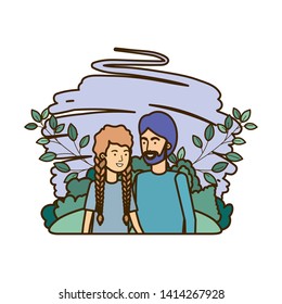 young couple with landscape avatar character