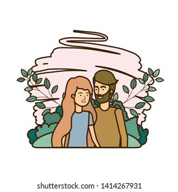 young couple with landscape avatar character
