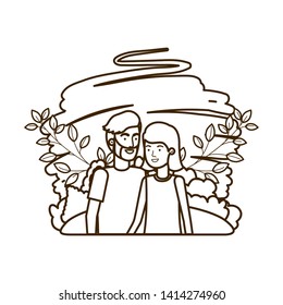 young couple with landscape avatar character