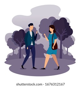 joven pareja en diseño de ilustración vectorial de avatar paisajístico