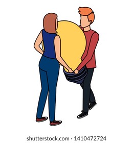 young couple lifting bulb light
