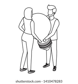 young couple lifting bulb light