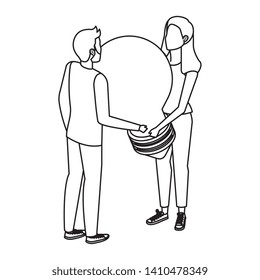young couple lifting bulb light
