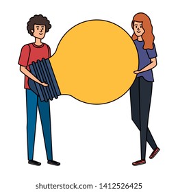 young couple lifting bulb light