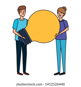 young couple lifting bulb light