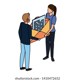 young couple lifting envelope mail send
