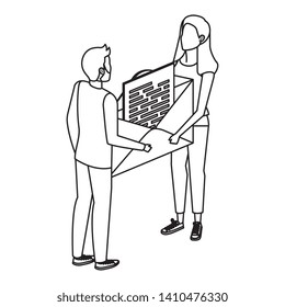 young couple lifting envelope mail send