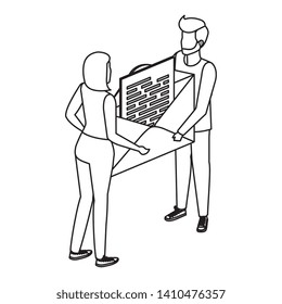 young couple lifting envelope mail send