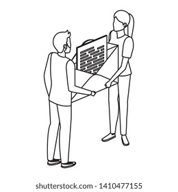 young couple lifting envelope mail send