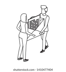 young couple lifting envelope mail send